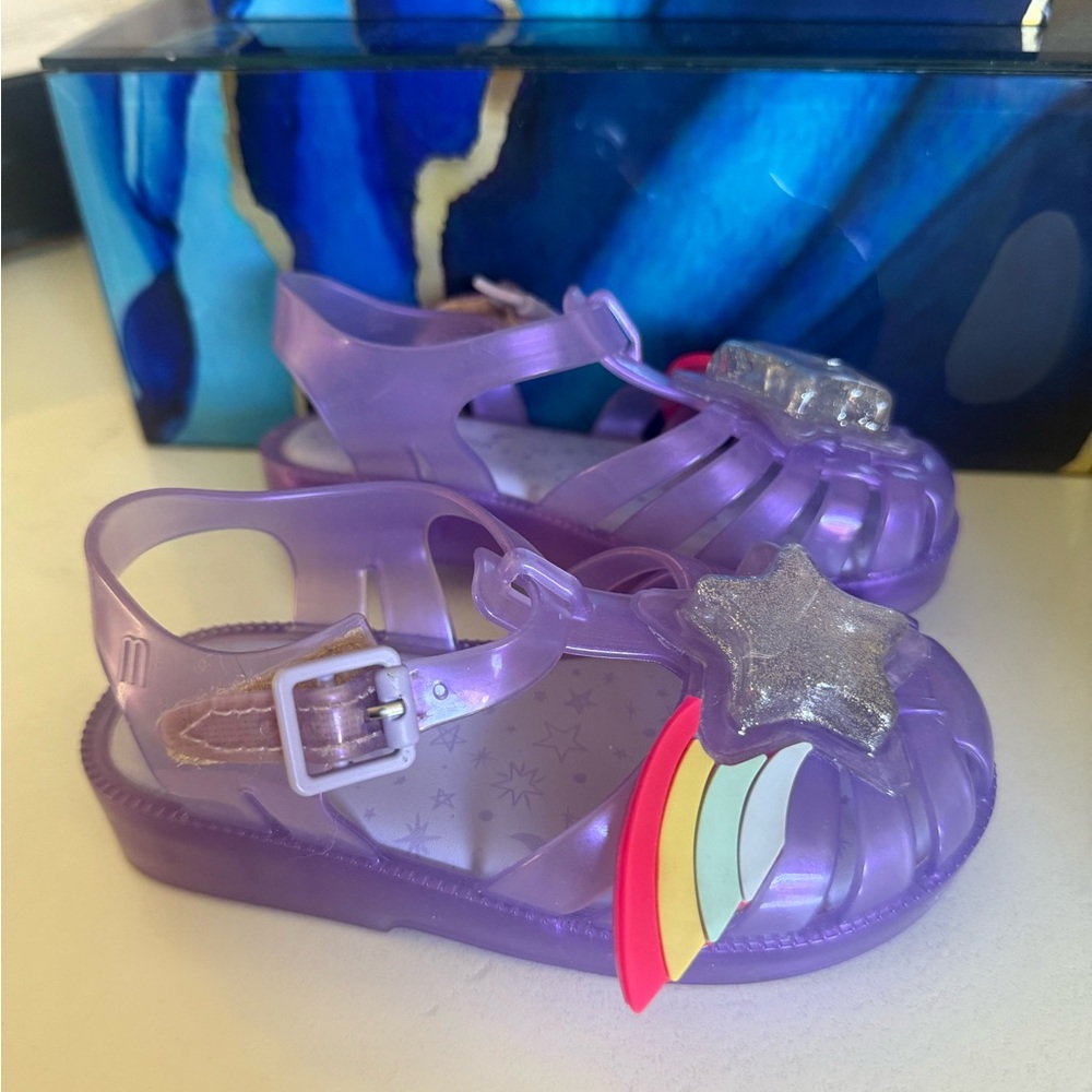 Mini Melissa Purple Kids Jelly Sandals with Star and Rainbow